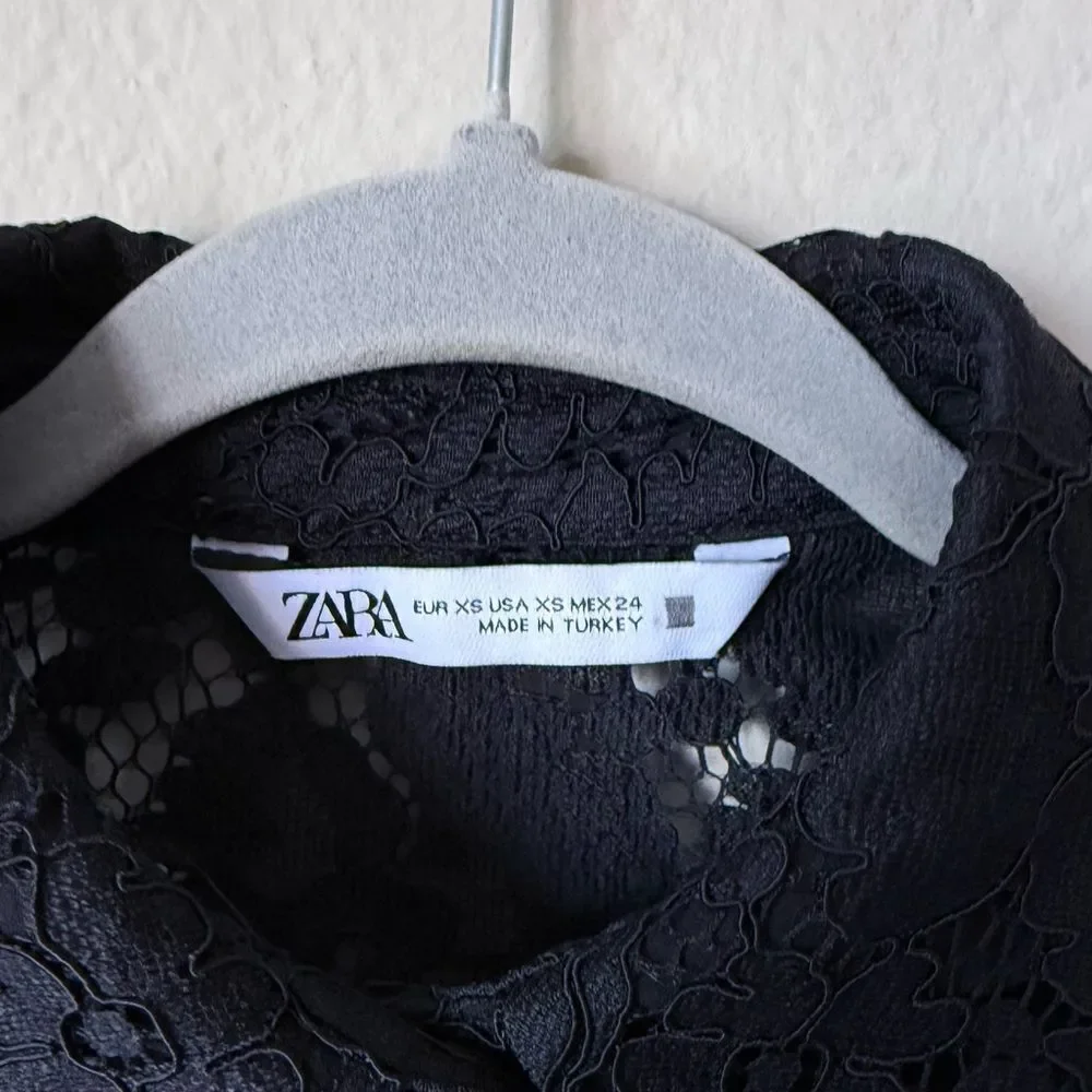 Zara Sheer Lace Black Crop Top Size XS